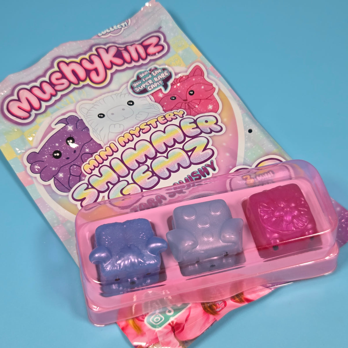 MushyKinz Mini Mystery Shimmer Gemz Taba Squishy - Button, Shirley, Lily