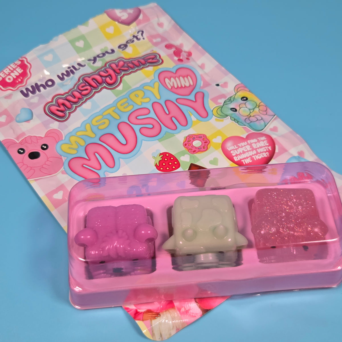 Mushykins Mystery Mini Mushy Taba Squishies - Bubbles (Rare), Chip, Button