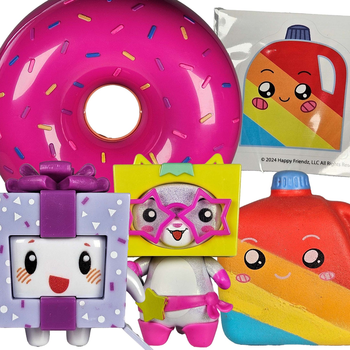 Lankybox Mini Donut inc Foxy & Boxy Figures, Milky Squishy