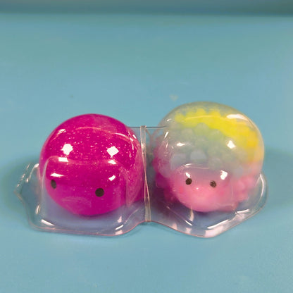 The Original Moj Moj Squish - Pink Glitter Whale (Rare) & Rainbow Sheep