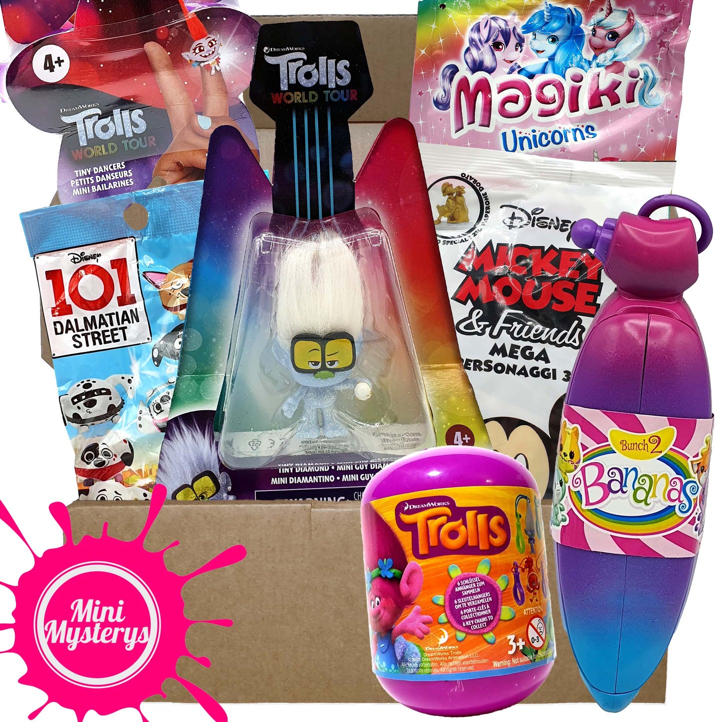Girls Toy Bundle - 7 Toys inc Dreamworks Trolls, Bananas, Disney, Magiki Blind Bags (Girls Gift Ideas)
