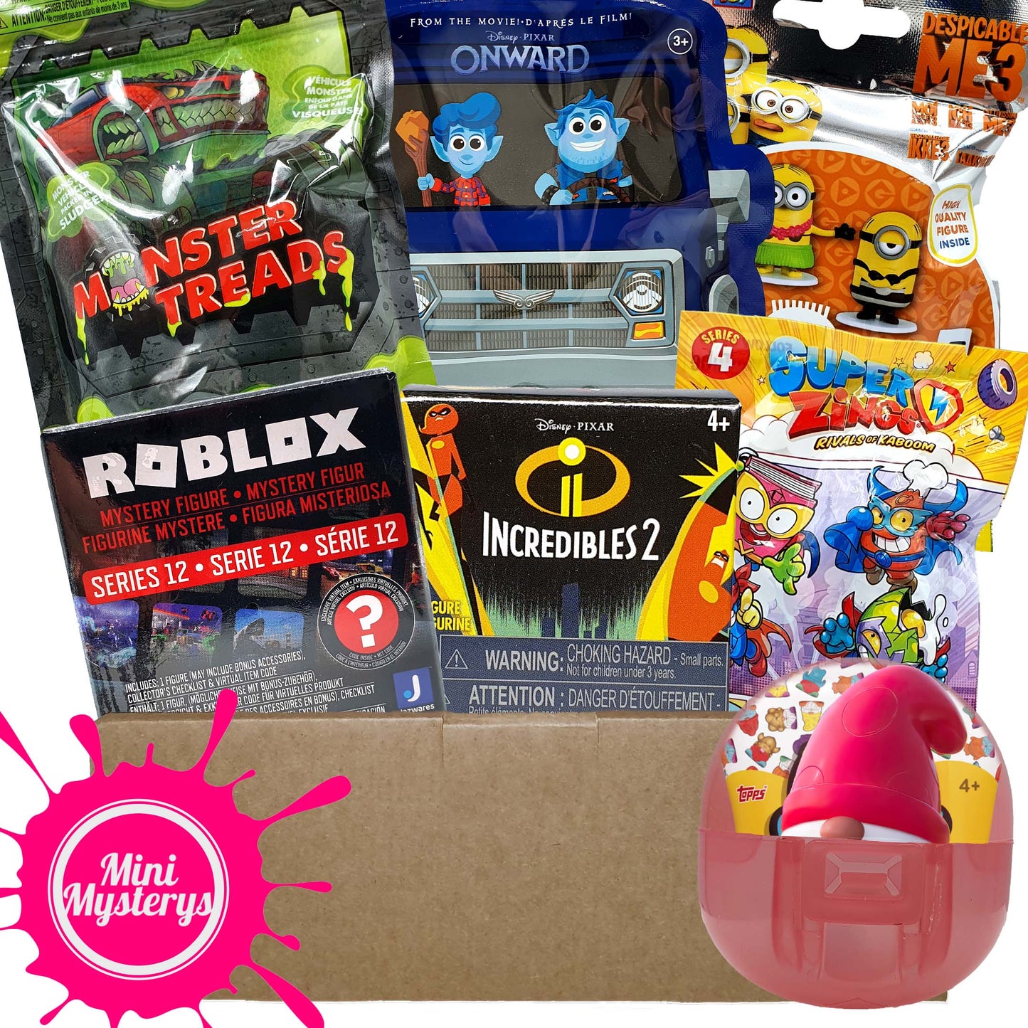 Mini Mysterys Boys Toy Bundle - 7 Toys inc Roblox, Disney Pixar, Gonkers, Monster Treads, Minions Blind Bags (Boys Gift Ideas)